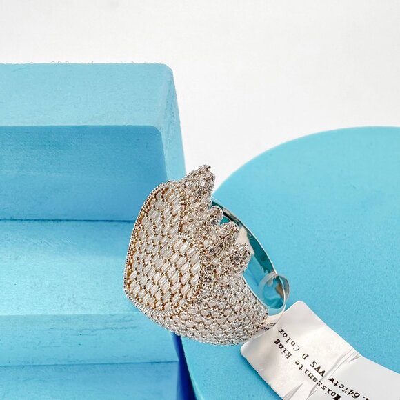 925 Sterling Sliver Moissanite Designer Heart Ring, 4.647ctw VVS Stones Hip Hop - Picture 6 of 9